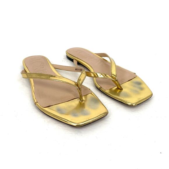 J Crew Gold Metallic Square Toe Flip Flop Sandal Women's Size 8 - Picture 2 of 5